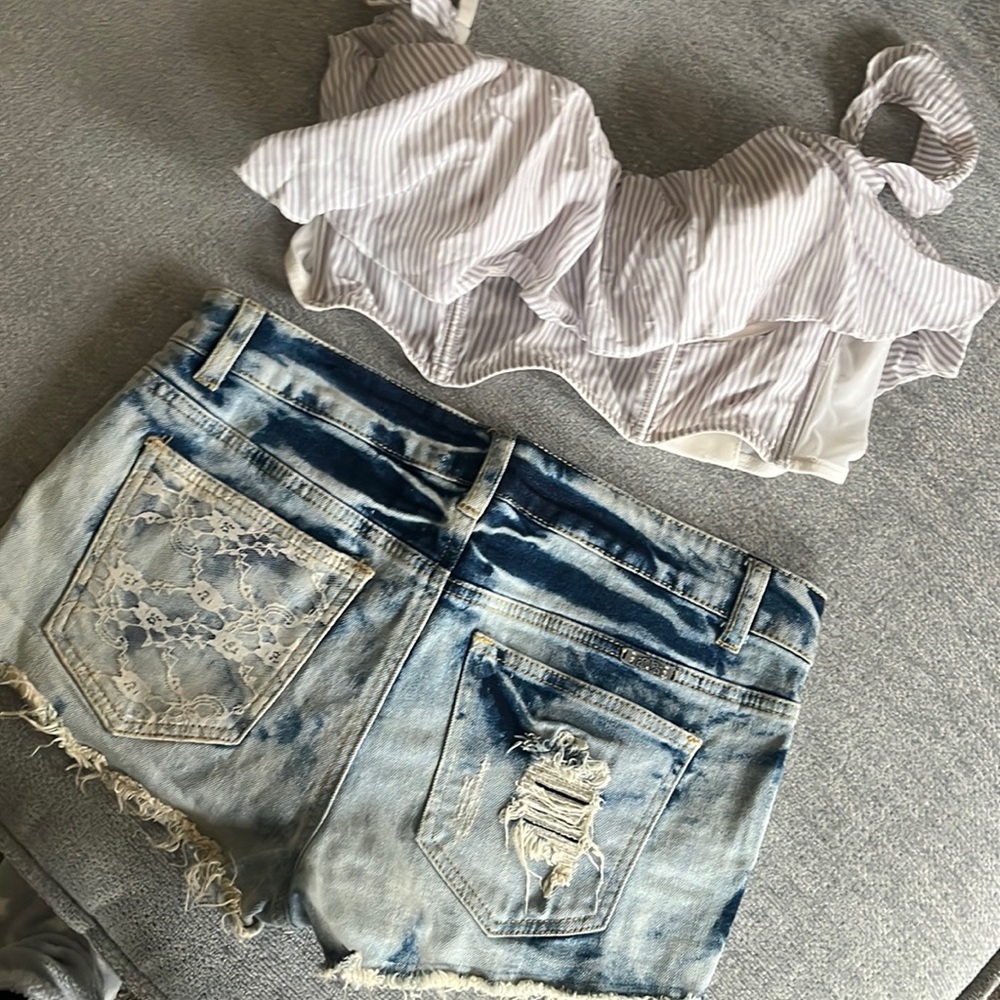 Lacy Light and Dark Jean Shorts